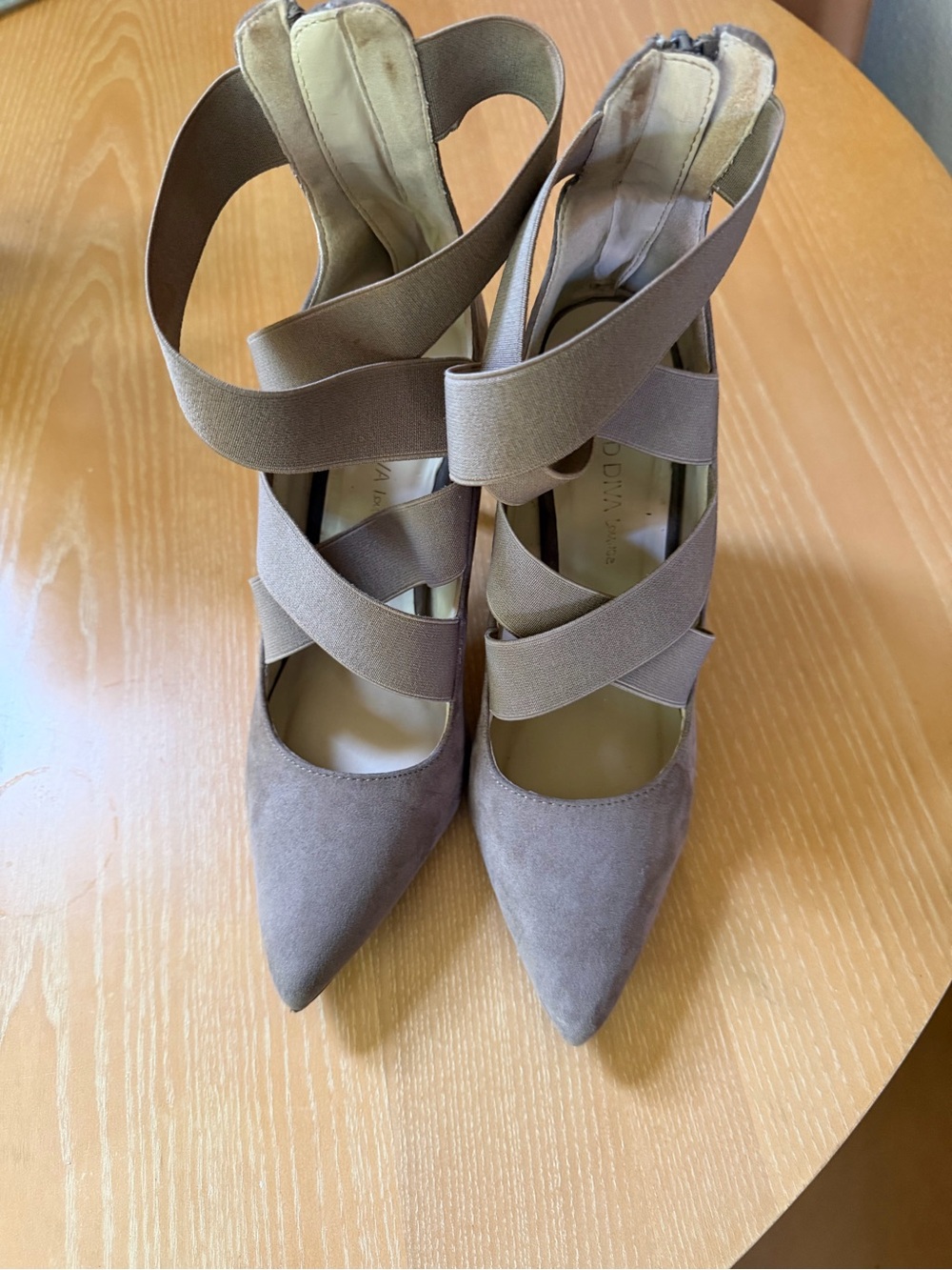 Wild Diva Taupe Suede Pointed-Toe Strap Heels